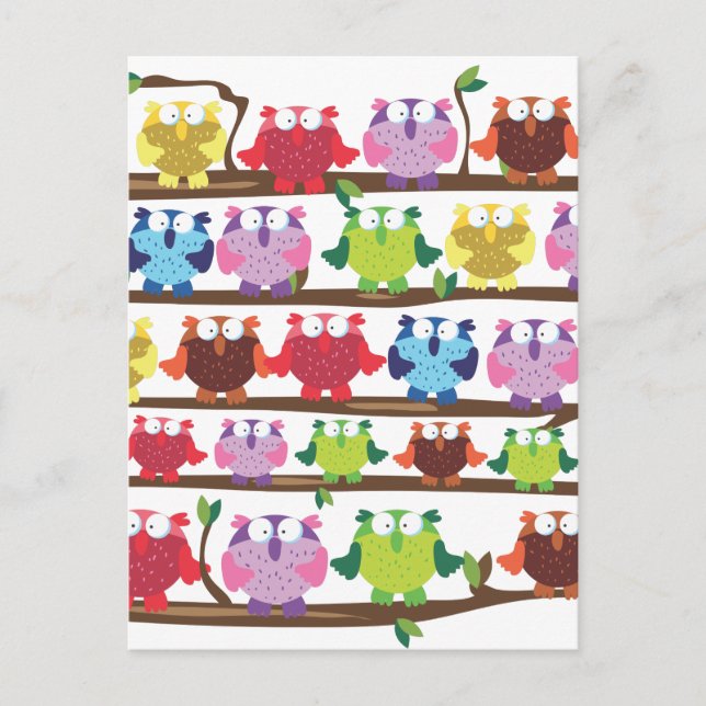 Funny Owls sitting on a branch pattern Postcard (Front)