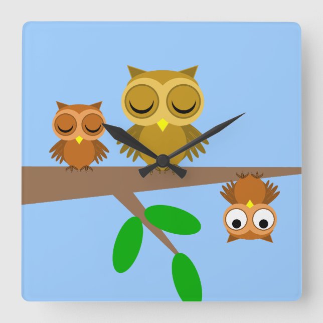 funny owls square wall clock (Front)