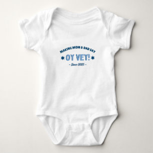 Funny "Oy Vey" Cute Blue Jewish  Baby Bodysuit