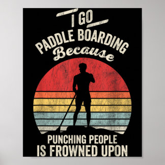 Funny Paddle Boarding Retro Sunset Sup Graphic Poster