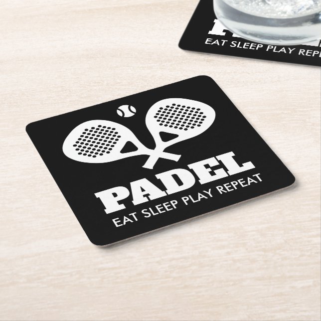 Funny padel tennis drink coasters with racket logo (Angled)