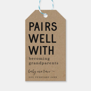Funny Pairs Well with Becoming Grandparents Wine G Gift Tags