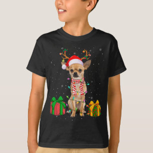Funny Pajama Santa Hat Chihuahua Christmas Lights T-Shirt