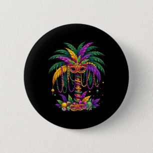 Funny Palm Tree And Beads Mardi Gras Hawaiian Trop 2 Inch Round Button