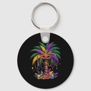Funny Palm Tree And Beads Mardi Gras Hawaiian Trop Keychain