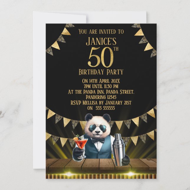 Funny Panda 50th Birthday Party Invitation (Front)