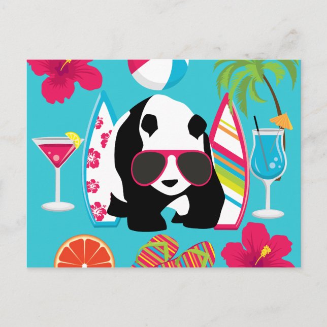 Funny Panda Bear Beach Bum Cool Sunglasses Surfing Postcard (Front)