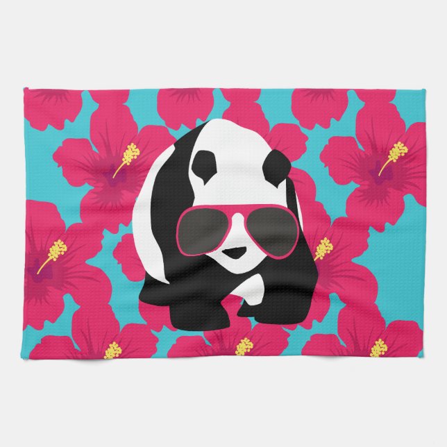 Funny Panda Bear Beach Bum Cool Sunglasses Tropics Kitchen Towel (Horizontal)
