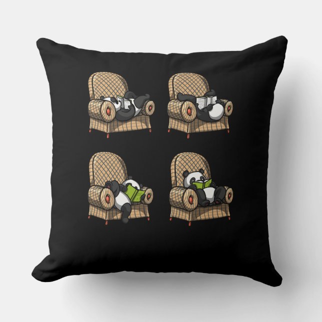 Funny Panda Bear Book Reading Animal Throw Pillow (Front)