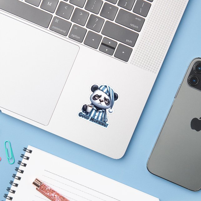 Funny Panda Bear Sticker, Panda Sticker (Laptop w/ iPhone)