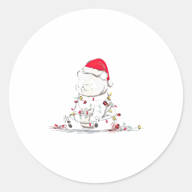 Funny Panda Christmas Graphics Animal Lights Lover Classic Round Sticker (Front)