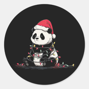 Funny Panda Christmas Graphics Animal Lights Lover Classic Round Sticker