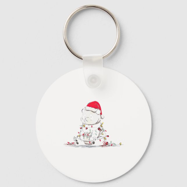 Funny Panda Christmas Graphics Animal Lights Lover Keychain (Front)