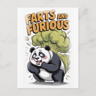 Funny Panda making a Fart on a White Holiday Postcard