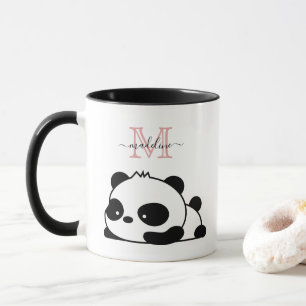 Funny Panda Modern Pink Monogram Mug