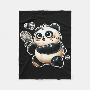 Funny Panda Playing Badminton Cute Sporty Exercise Fleece Blanket