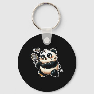 Funny Panda Playing Badminton Cute Sporty Exercise Keychain