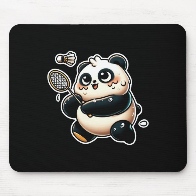 Funny Panda Playing Dminton Cute Sporty Exercise  Mouse Pad (Front)