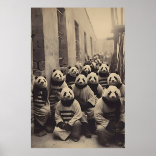 Funny Panda Prison Print Vintage Striped Suit