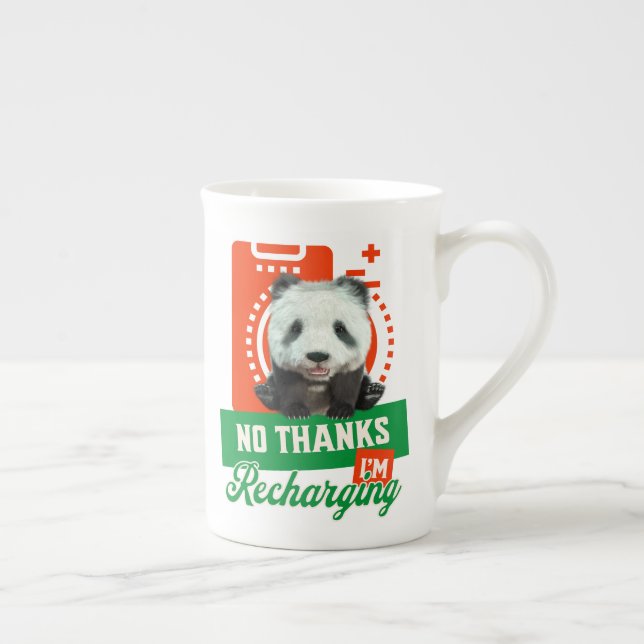 Funny Panda Recharging Introvert Battery Design Bone China Mug (Right)