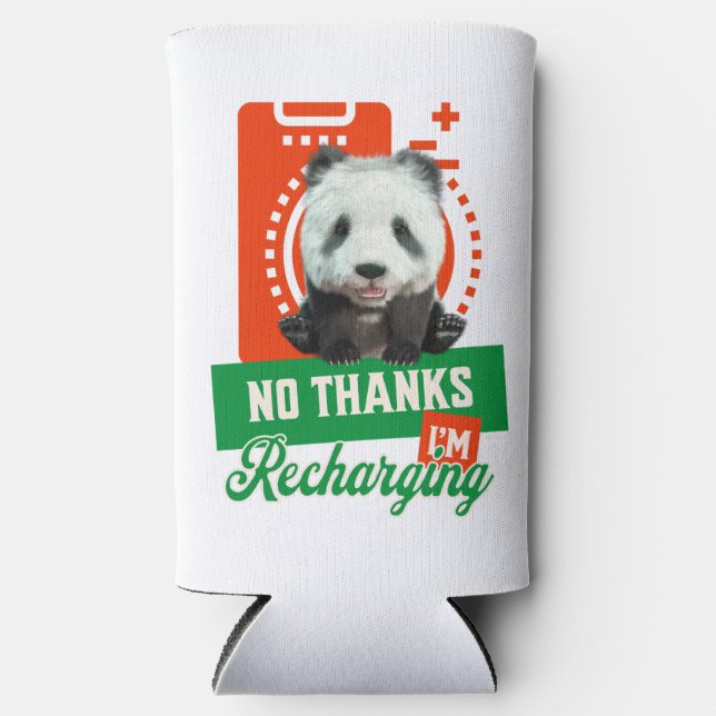 Funny Panda Recharging Introvert Battery Design Seltzer Can Cooler (Front)