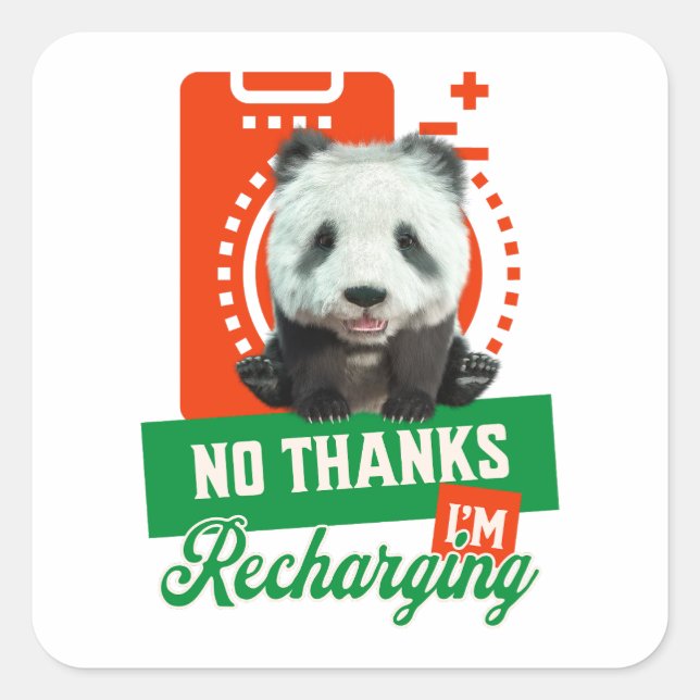 Funny Panda Recharging Introvert Battery Design Square Sticker (Front)