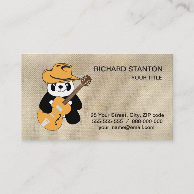 Funny panda with guitar business card (Front)