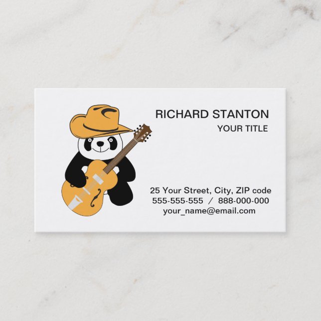 Funny panda with guitar business card (Front)