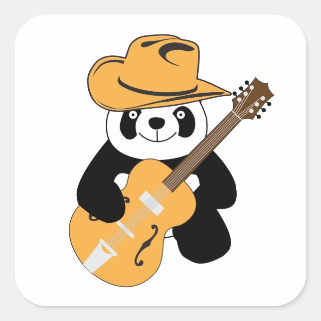 Funny panda with guitar square sticker (Front)