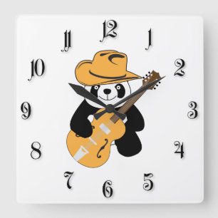 Funny panda with guitar square wall clock