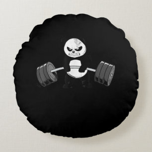 Funny Panda Workout Kitten Gym Deadlift Power Round Pillow