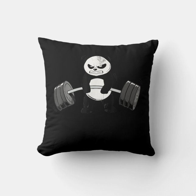 Funny Panda Workout  Kitten Gym Deadlift Power Throw Pillow (Front)