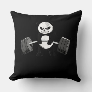 Funny Panda Workout Kitten Gym Deadlift Power Throw Pillow