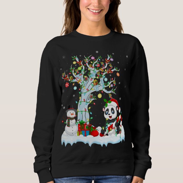 Funny Panda Xmas Tree Lighting Santa Hat Panda Chr Sweatshirt (Front)