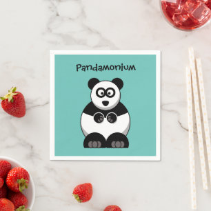 Funny Pandamonium Panda Cartoon, Cute Stress Pun Napkin