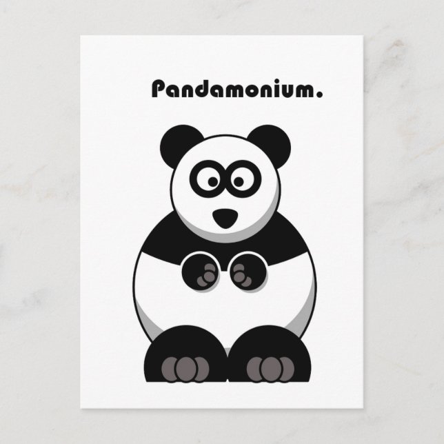 Funny Pandamonium Panda Cartoon, Cute Stress Pun Postcard (Front)