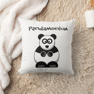 Funny Pandamonium Panda Cartoon, Cute Stress Pun Throw Pillow