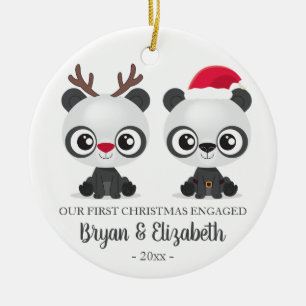 Funny Pandas first Christmas engaged custom photo Ceramic Ornament