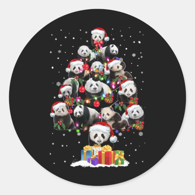 Funny Pandas Santa Hat Christmas Tree Ornament T S Classic Round Sticker (Front)