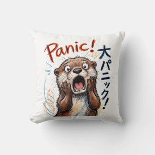 Funny Panicking Otter Meme Throw Pillow