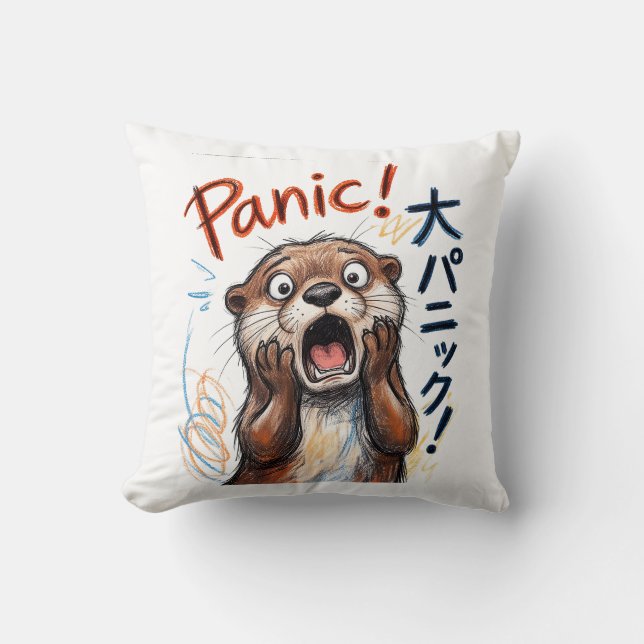 Funny Panicking Otter Meme  Throw Pillow (Front)