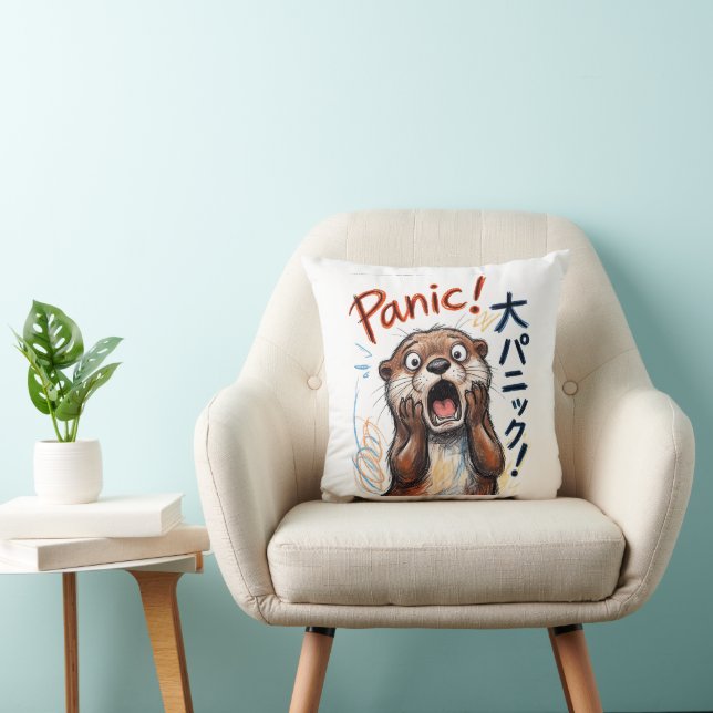 Funny Panicking Otter Meme  Throw Pillow (Chair)
