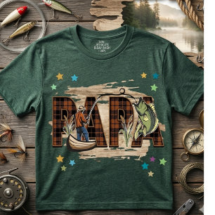 Funny Papa Fishing Plaid Wood Grain T-Shirt