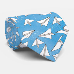 Funny Paper Airplanes on Blue Novelty Pattern Tie