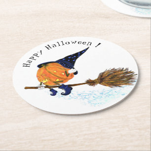 Funny Paper Coaster Halloween Witch Pumpkin Flying