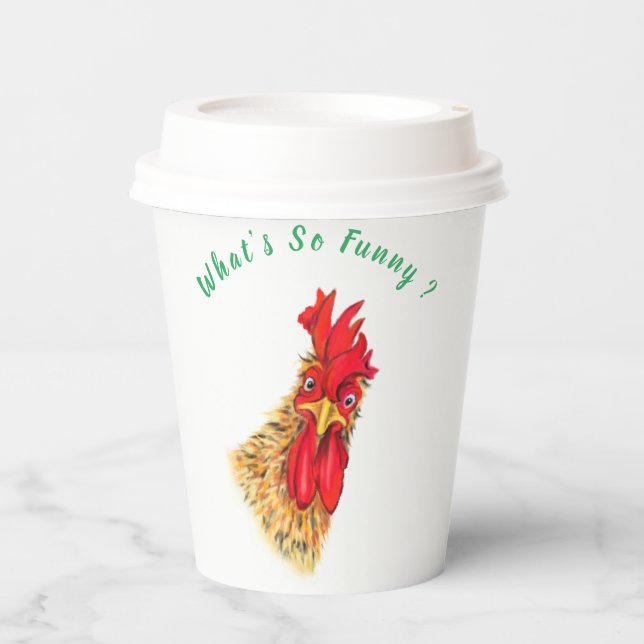 Funny Paper Cups Surprised Rooster - Custom Text (Front)