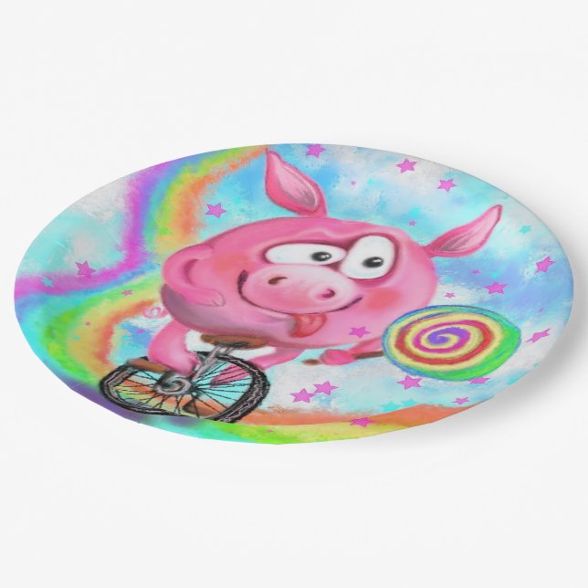 Funny Paper Plates Circus Acrobat Piggy Cyclist (Angled)