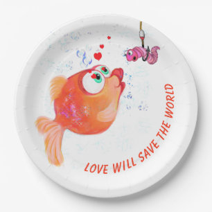 Funny Paper Plates Fish and Worm Love