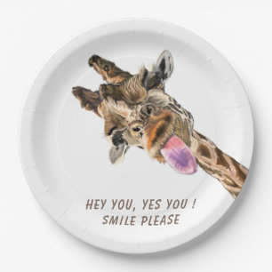 Funny Paper Plates Playful Giraffe - Custom Text