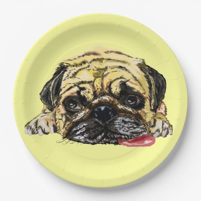 Funny Paper Plates Pug Dog - Your Colours - Text (Front)